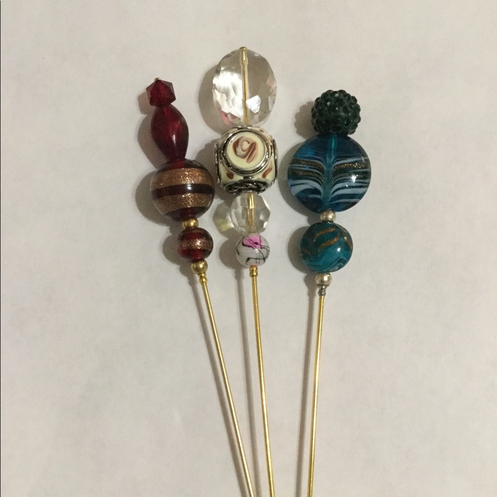 Victorian Style Vintage Bead Hat pins. Set of 3
